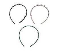 3 Pack Headbands for Women, Retro Wavy Toothed Hair Comb Bands with -Slip Teeth, Reversible Bangs Holder & Braid Tool Weddings Parties, Green Khaki