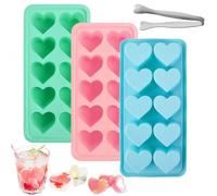 3-Pack Heart-Shaped Ice Cube Molds, Silicone Ice Molds for Popsicles, Chocolate, Pudding (Set of Pink, Green, and Blue)