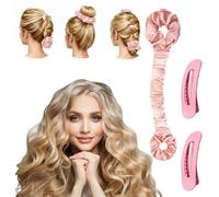 3 Pack Heatless Curlers Overnight Curls Heatless Curls Heatless Blowout Rods Sleep Scrunchies For Hair Pink No Heat Roller Set With 2 Oval Hair Clips For Natural Waves