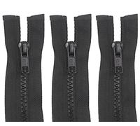 3-Pack Heavy Duty #5 Open End Zippers - Chunky Plastic Zip with Puller, Sizes 7" to 45" -Colours Black Pink Red Navy Green Blue - for Jackets Bags Luggage Sewing Crafts DIY (Black, 7")