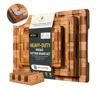 3 Pack Heavy Duty Bamboo Cutting Board Set Non Toxic Wooden Cutting Board for Kitchen Non Slip Solid End Grain Thick Wood Juice Groove Chopping Board Extra Large Butcher Block Best House Warming Gift