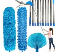 3 Pack High Reach Duster Kit With 3-14 Ft Splicable Pole for Cleaning Fan, Spider Web, High Ceiling, Blinds, Furniture, Cars - Cobweb Microfiber 20+ Feet Indoor & Outdoor Extendable Duster