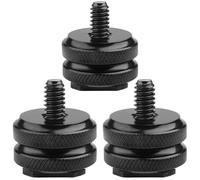 3-Pack Hot Shoe to 1/4"-20 Adapter - Black Anodized Aluminum Alloy Flash Cold Shoe Mount with Dual Knurled Locking Nuts for DSLR Rigs, Monitors, Mic & LED Lights