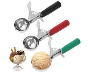 3 Pack Ice Cream Scoop,Stainless Steel Fruit Scoop,Multi-Purpose Scoops with Trigger Release for Ice Cream, Melon, Mashed Potatoes and Muffins.Set of 3 Large (7CM), Medium (6.3CM), Small (4.7CM)