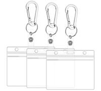 3 Pack ID Badge Holder with Multi Tool Aluminum Carabiner Clip, Extra Thick ID Card Name Badge Holder Heavy Duty Waterproof Clear Plastic PVC Horizontal Sleeve Pocket Resealable