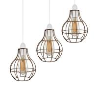 3 Pack Industrial Metal Wire Cage Ceiling Light Shade Brushed Copper Easy Fit Pendant Lampshade E27 Bulb Holder Vintage Retro Lighting for Kitchen Living Room