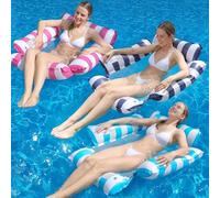 3 Pack Inflatable Pool Float Chair Lounge for Adults and Kids Floating,Stripe Pattern Float Hammock for Pool Party Summer Water Fun (Navy Blue+Light Blue+Pink)