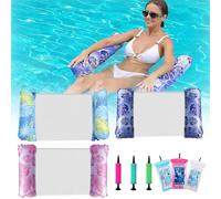 3 Pack Inflatable Pool Floats Hammock, 4 in 1 Swimming Pool Inflatables with 3 Air Pumps and 3 Waterproof Phone Case Pool Inflatables Water Hammock Float Lounge Chair for Beach Summer Holiday