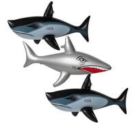 3-Pack Inflatable Shark Pool Toys, 80cm Large Blow Up Shark for Pool Party Decorations, Silver and Black PVC Marine Life Decor for Ocean Theme Birthday Supplies