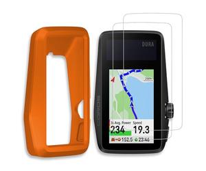 [3-Pack] INNOSURE Silicone Case (Orange) x1, HD Clear Tempered Glass Screen Protector x2, for Coros Dura Solar GPS Bike Computer Anti-Drop, Anti-Slip, Anti Scratch/Fingerprint, Durable