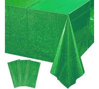 3 Pack Iridescent Green Plastic Tablecloths, Shiny Disposable Laser Rectangle Table Covers, Holographic Foil Tablecloth for St. Patrick's Day Birthday Christmas Witch Theme Party, 54x108Inch