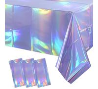 3 Pack Iridescent Light Purple Tablecloth for Parties, Pastel Purple Holographic Plastic Table Cover, Disposable Laser Purple Table Cloth for Birthday Wedding Baby Shower Party Decorations, 54x108Inch