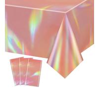 3 Pack Iridescent Rose Gold Tablecloths, Holographic Pink Rose Gold Tablecloth Rectangle Laser Table Cover for Girls Birthday Party Decorations Bridal Shower Wedding Party Supplies, 274x137cm