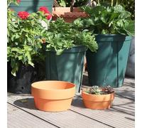 3-Pack Japanese-Style Round Imitation Clay Flower Pots for Indoor Plants - Recycled Plastic Breathable Portable (16 cm and 18 cm Sizes) - Suitable for Home Office Balcony Gardening(Basin)