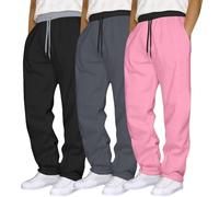 3 Pack Joggers for Men UK Mens Joggers Bottoms Open Hem Jogging Pants Fleece Sweatpants with Pockets Drawstring Elastic Waist Straight Leg Baggy Jogger Trousers for Gym Workout Pink