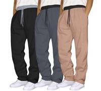 3 Pack Joggers for Men UK Mens Joggers Bottoms Open Hem Jogging Pants Fleece Sweatpants with Pockets Drawstring Elastic Waist Straight Leg Baggy Jogger Trousers for Gym Workout Coffee