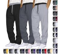 3 Pack Joggers for Men UK Mens Joggers Bottoms Open Hem Jogging Pants Fleece Sweatpants with Pockets Drawstring Elastic Waist Straight Leg Baggy Jogger Trousers for Gym Workout