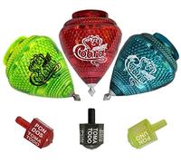 3 Pack Jumbo Cobra Spinning Top Set with 3 Assorted Color Toma Todo Mexican Traditional Game Trompos Mexicanos Cometa de Plastico con Lanzador de Cuerda Incluido Perinolas Incluidas Durable Metal Tips