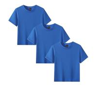 3-Pack Kid's 210GSM Cotton Crew Neck T-Shirt - Unisex Boys & Girls Casual Tops, Soft Basic Set for Breathable School & Play Everyday Wear Blue 9-10 Years