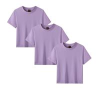 3-Pack Kid's 210GSM Cotton Crew Neck T-Shirt - Unisex Boys & Girls Casual Tops, Soft Basic Set for Breathable School & Play Everyday Wear Violet 4-5 Years