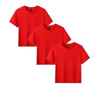 3-Pack Kid's 210GSM Cotton Crew Neck T-Shirt - Unisex Boys & Girls Casual Tops, Soft Basic Set for Breathable School & Play Everyday Wear Red 7-8 Years