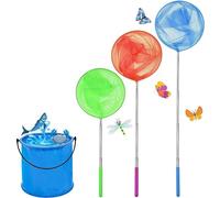 3 Pack Kids Fishing Net,Extendable Butterfly Net,3 Colours Mesh Net for Catching Crabbing Bugs Insects Bird Playing Beach Ponds Pool Outdoor Telescopic Catching Net