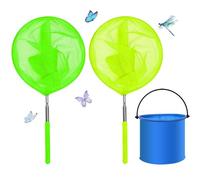 3 Pack Kids Fishing Net Foldable Bucket Set, Extendable Butterfly Net, Mesh Net for Catching Crabbing Bugs Insects Bird Playing Beach Ponds Pool Outdoor Telescopic Catching Net