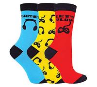 Sock Snob 3 Pack Girls & Boys Novelty Video Gaming Socks (2 Sizes) - Red / Blue / Yellow - 12-3 UK