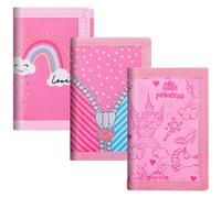 3 Pack Kids' Mini Trifold Coin Purse with RFID Blocking & Zipper, Canvas Outdoor Sports Wallets with Magic Sticker, Pink Rainbow, 3 Packs, Classic