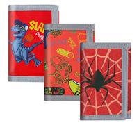 3 Pack Kids' Mini Trifold Coin Purse with RFID Blocking & Zipper, Canvas Outdoor Sports Wallets with Magic Sticker, Red Game, 3 Packs