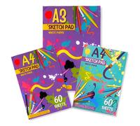 3-Pack Kids Sketchpad Set - 2 x A4 Drawing Pads (60 Sheets Each, 80gsm) + 1 x A3 Sketchpad (30 Sheets, 80gsm) - 150 Sheets Total for Doodling, Sketching, and Drawing