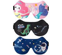 3-Pack Kids Sleep Mask, 3D Eye Mask for Sleeping, Adjustable & Breathable, Dinosaur & Space & Mermaid Design,Christmas Stocking Stuffers for Boys and Girls (3-18 Years)