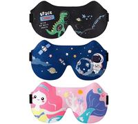 3 Pack Kids Sleep Masks for Sleeping, Featuring Astronaut, Mermaid, Black Dinosaur Designs, Lightweight Breathable for Travel, Camping, Nap