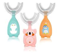 3 Pack Kids U-Shaped Toothbrush, Food Grade Soft Silicone Brush Head, 360° Whole Mouth Manual Training Tooth Brush for Toddlers and Children 2-6 Years Old (Orange, Blue, Pink)