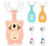 3 Pack Kids U-Shaped Toothbrush with 2Pcs 2 Minute Toothbrush Timer, Food Grade Soft Silicone Brush Head, 360° Whole Mouth Manual Training Tooth Brush for Toddlers and Children 2-6 Years Old