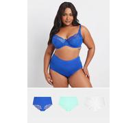 3 Pack Lace Back High Waisted Knickers Yours Blue 26-28