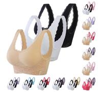 3 Pack Lace Bras for Women Wireless Lace Bra Full Coverage-Adjustable Front Cross Side Buckle Bras Seamless Comfy Wide Straps Underwear Plus Size for Leisure Yoga Supportive Sports Bra Red