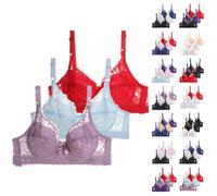 3 Pack Lace Bras for Women Women's Everyday Bras Plus Size Adjustable-Straps Support Ultra Thin Ladies Bras Soft Breathable Underwear Full Coverage Push Up Bra with Underwire Women Sports Bras
