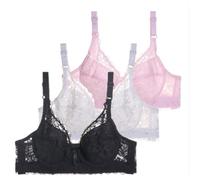 3 Pack Lace Bras for Women Women's Everyday Bras Plus Size Adjustable-Straps Support Ultra Thin Ladies Bras Soft Breathable Underwear Full Coverage Push Up Bra with Underwire Women Sports Bras