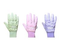 3-Pack Ladies Gardening Gloves | Breathable Cotton Gloves with Non-Slip Polka Dot Grip & Elasticated Cuff | Multi-Pack Pink, Green, Lilac | Perfect for Weeding, Planting & Pruning