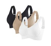 3 Pack Ladies Sports Bra Non Wired Seamless Ribbed Gather Bras for for Sagging Breasts Comfort Super Soft Wireless Push Up Lushfitting Non Wired Casual High Impact Lifting Bras for Women