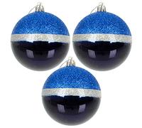 3 Pack Large Blue Navy Silver Christmas Tree Baubles Decoration - Round 8cm