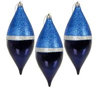 3 Pack Large Blue Navy Silver Christmas Tree Baubles Decoration - Teardrop 18cm