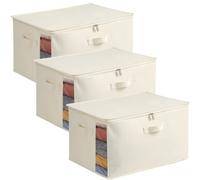 3-Pack Large Canvas Comforter Storage Bags for Clothes Sweater Clothes Organizer with Dual Zipper Three Carrying Handles for Blanket Closet Storage Container