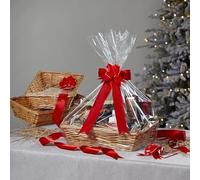 3 PACK Large Hamper Wrapping Kits 47cm x 29cm 3x Pack Large Hamper Wrapping KIts - Basket Bags with Bows Plastic Clear for Gifts Hampers Wrapping and Ribbon