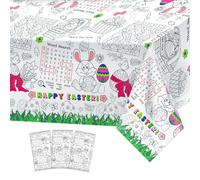 3 Pack Large Happy Easter Coloring Tablecloth - Giant Easter Color-in Paper Poster, Rectangle Cute Bunny Activity Coloring Table Cloth for Spring Easters Party Craft Decorations Favors, 54 x 108 Inch