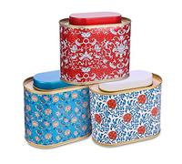 3-Pack Large Tea Tins for Loose Tea With Lid - Metal Sealed Jar Tea Canister Oval Shape 3.53~7oz Small Tin Cans Loose Tea Storage Kitchen Canisters Tea Bag Organizer, Coffee, Candy, Herbs Canister