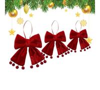 3 Pack Large Velvet Christmas Tree Bows - Assorted Size Wreath & Garland De | 3-Piece Multi-Size Set (5.91 in, 7.87 in, 13.39 in), Premium Thickened Soft Velvet Fabric, Rich Burgundy & Green Color Palett