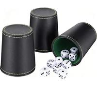 3 Pack Leather Dice Cup Set, Leatherette Dice Cup Shaker with 15 Dot Dices for Board Games, Poker Nights, Family Gatherings, and Travel Games