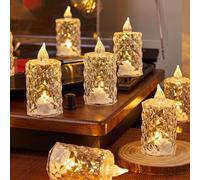 3 Pack LED Tea Light Candles, Flameless Tea Light Candles Battery Operated, Realistic and Bright Crystal Flameless Candle Light, Battery Operated Tea Lights for Christmas Party Decoration (M)